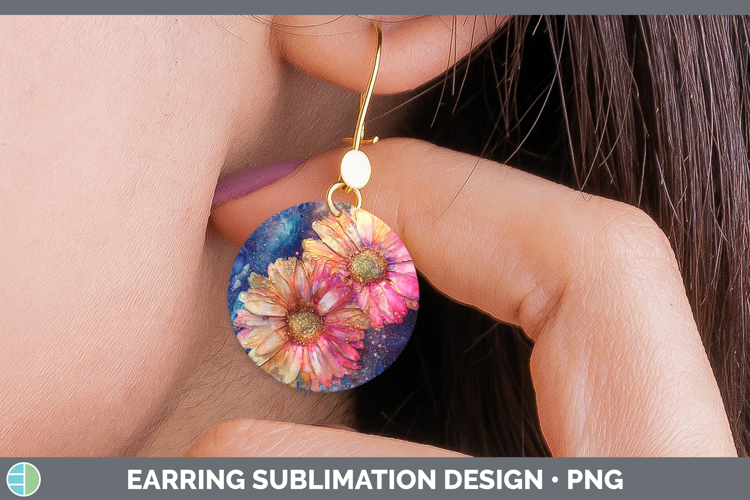 Galaxy Gerbera Daisy Round Earrings Sublimation Earrings Des