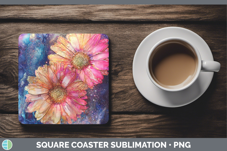 Galaxy Gerbera Daisy Square Coaster Sublimation Coaster Desi