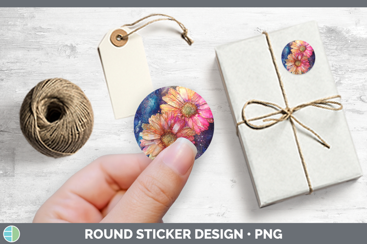 Galaxy Gerbera Daisy Stickers | Round Labels Designs