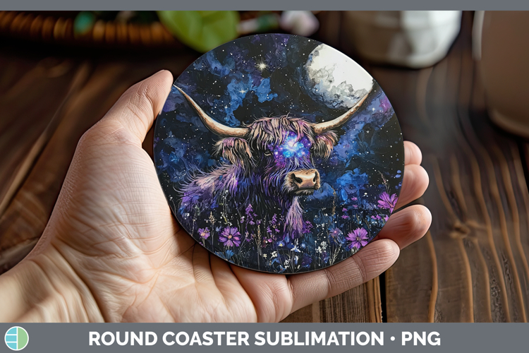 Galaxy Highland Cow Round Coaster Sublimation Coaster Design