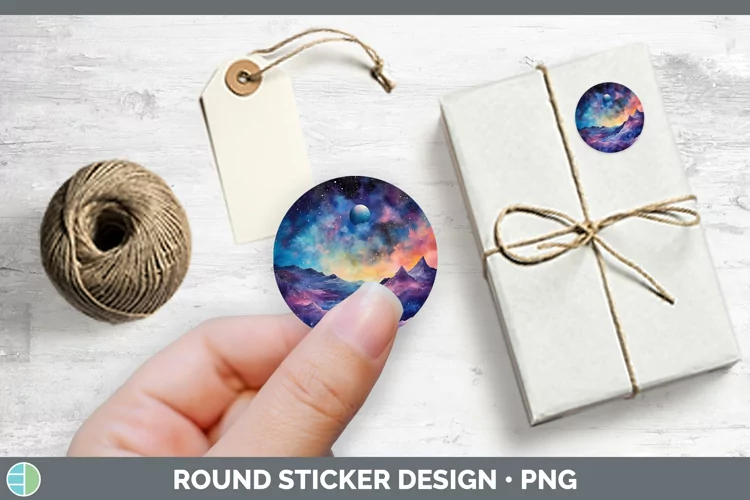 Galaxy Landscape Stickers | Round Labels Designs