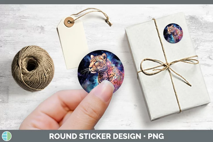 Galaxy Leopard Stickers | Round Labels Designs