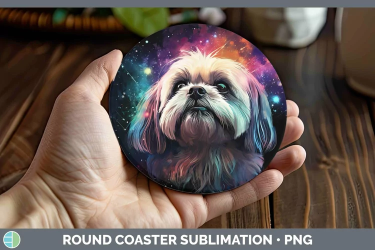 Galaxy Lhasa Apso Round Coaster Sublimation Coaster Designs