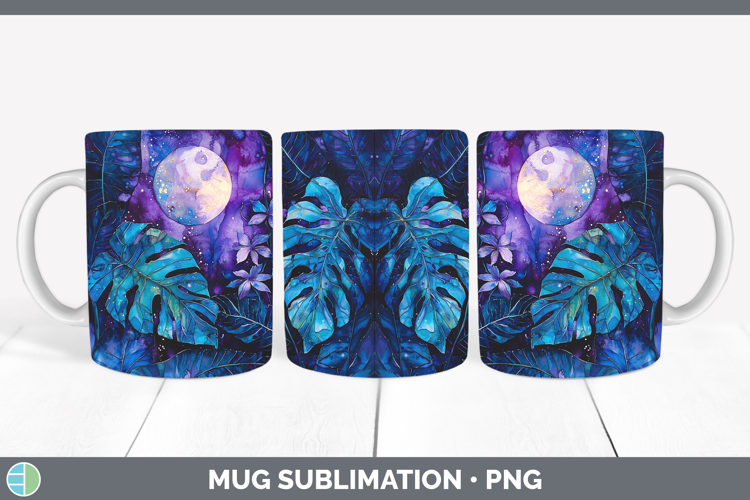 Galaxy Monstera Mug Wrap Sublimation Coffee Cup Designs