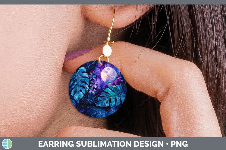 Galaxy Monstera Round Earrings Sublimation Earrings Designs