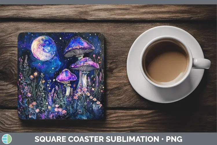 Galaxy Mushroom Square Coaster Sublimation Coaster Designs