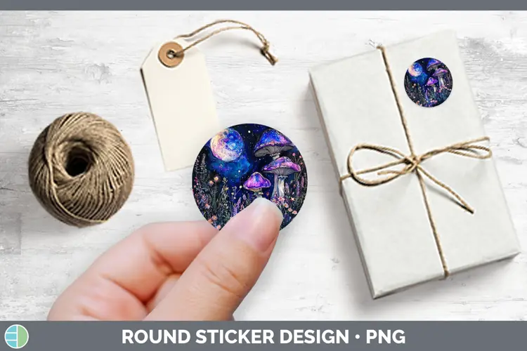 Galaxy Mushroom Stickers | Round Labels Designs