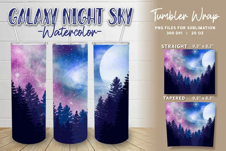 Galaxy Night Sky Watercolor Tumbler Wrap Sublimation