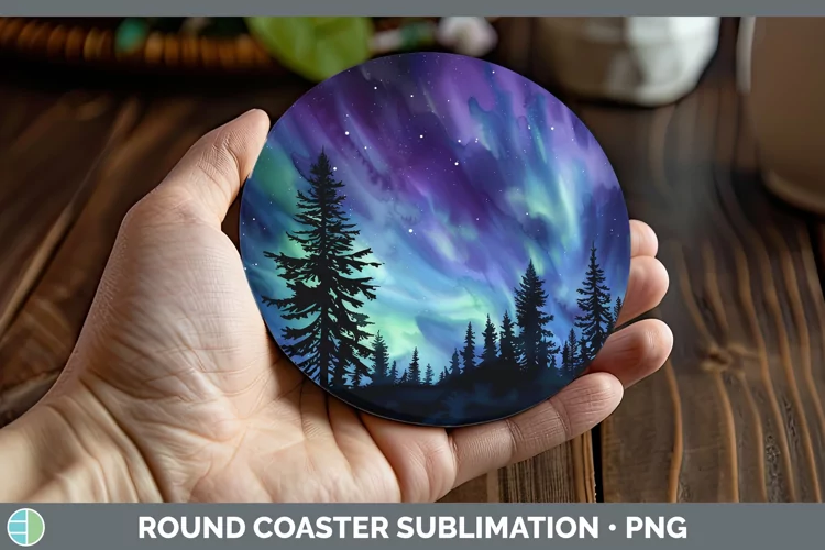 Galaxy Northern Lights Round Coaster Sublimation Coaster Des