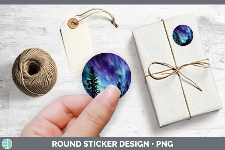 Galaxy Northern Lights Stickers | Round Labels Designs