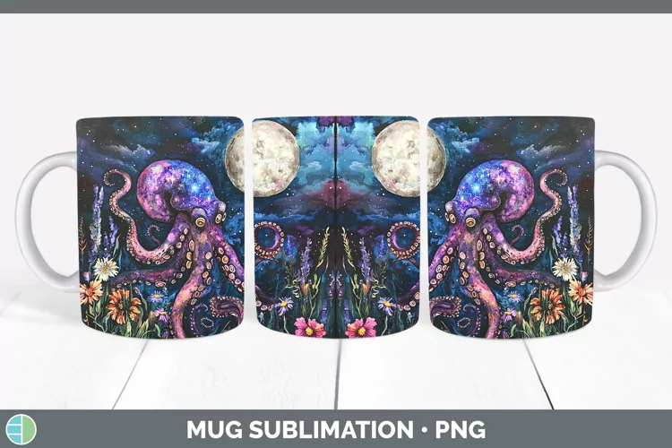 Galaxy Octopus Mug Wrap Sublimation Coffee Cup Designs