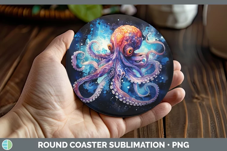 Galaxy Octopus Round Coaster Sublimation Coaster Designs