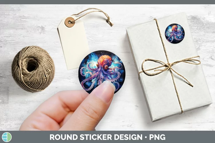 Galaxy Octopus Stickers | Round Labels Designs