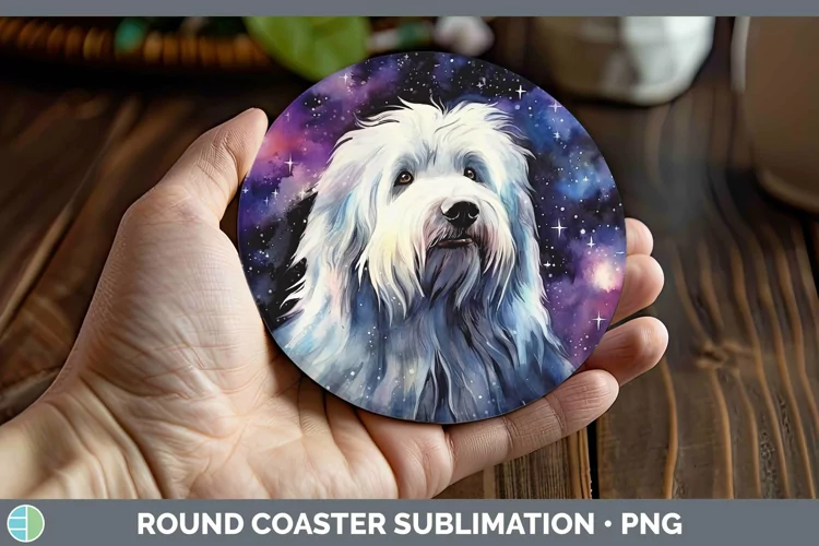 Galaxy Old English Sheepdog Round Coaster Sublimation Coaste
