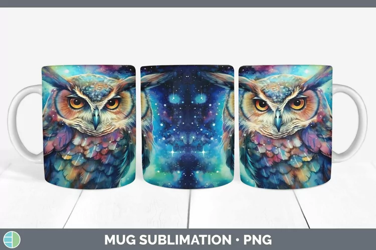 Galaxy Owl Mug Wrap Sublimation Coffee Cup Designs