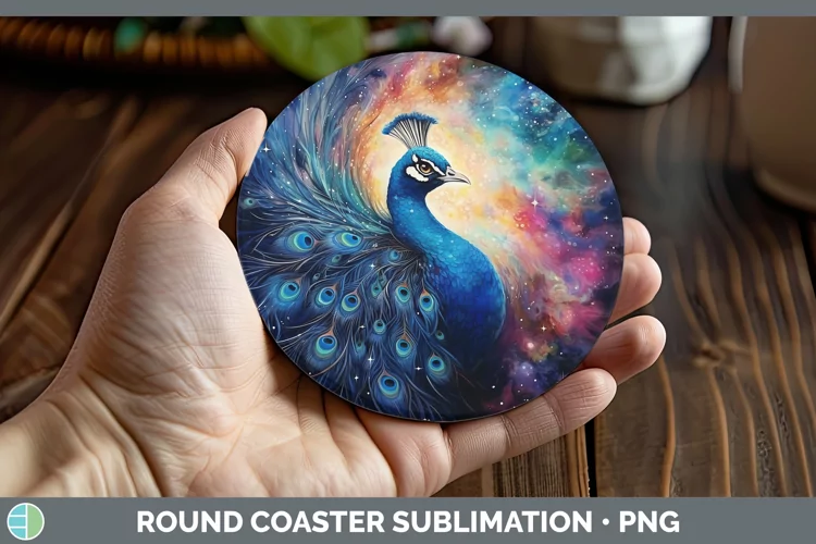 Galaxy Peacock Round Coaster Sublimation Coaster Designs
