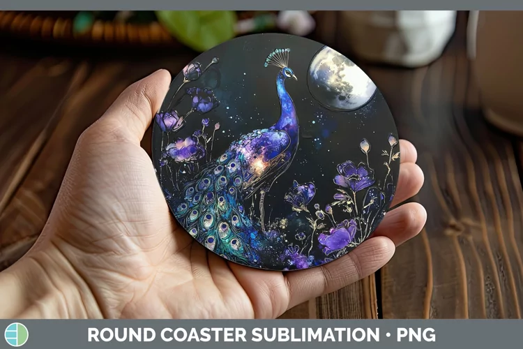 Galaxy Peacock Round Coaster Sublimation Coaster Designs