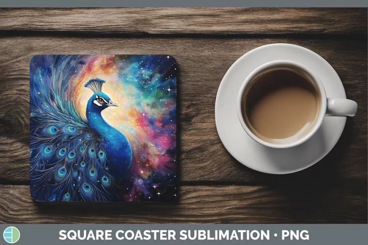 Galaxy Peacock Square Coaster Sublimation Coaster Designs