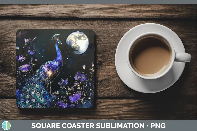 Galaxy Peacock Square Coaster Sublimation Coaster Designs