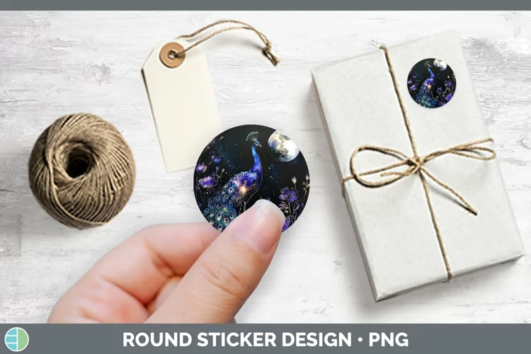 Galaxy Peacock Stickers | Round Labels Designs