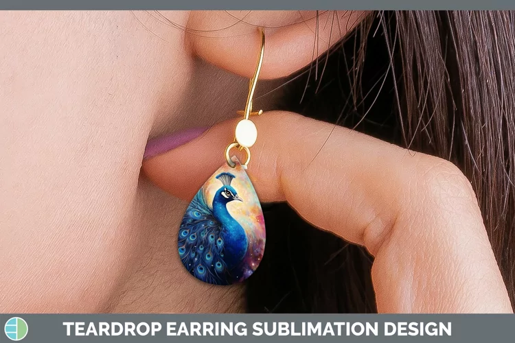 Galaxy Peacock Teardrop Earrings Sublimation Earrings Design
