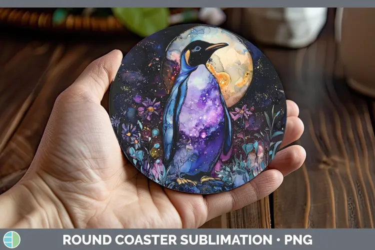 Galaxy Penguin Round Coaster Sublimation Coaster Designs