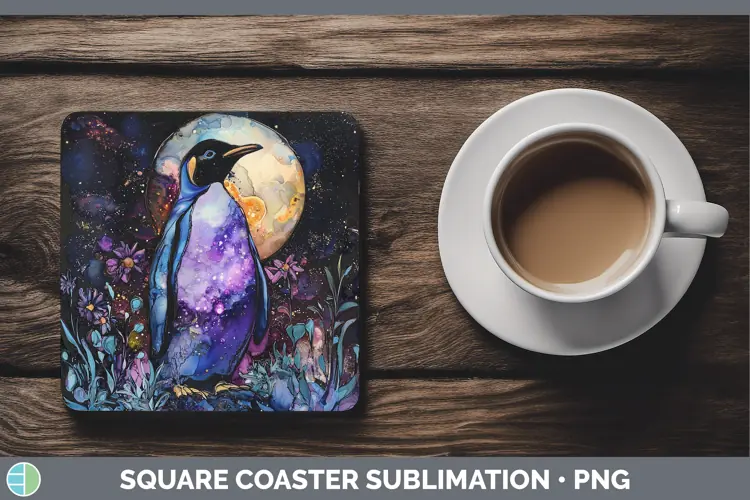 Galaxy Penguin Square Coaster Sublimation Coaster Designs