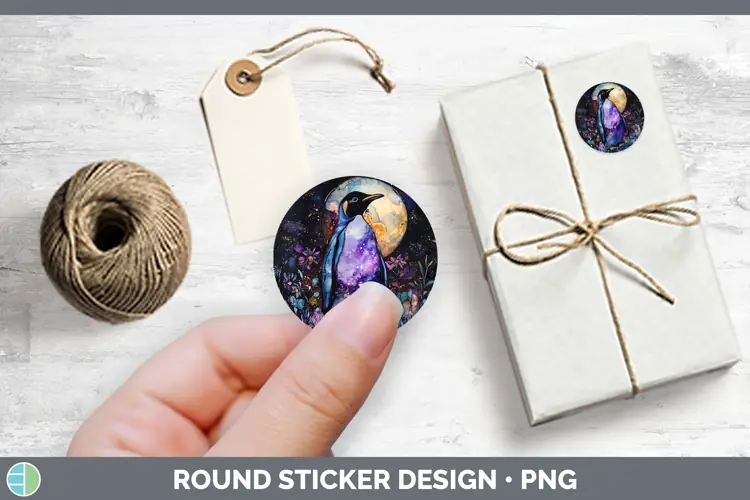 Galaxy Penguin Stickers | Round Labels Designs