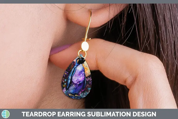 Galaxy Penguin Teardrop Earrings Sublimation Earrings Design