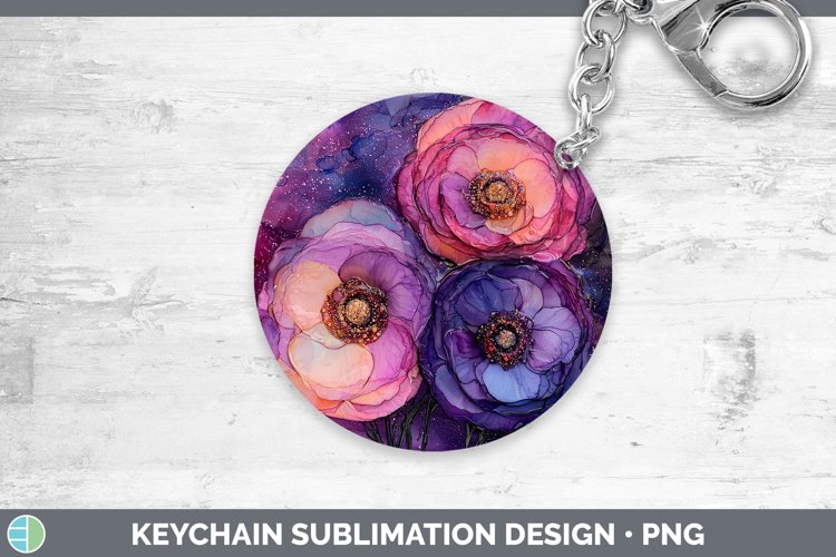 Galaxy Ranunculus Keychain Sublimation Keyring Designs
