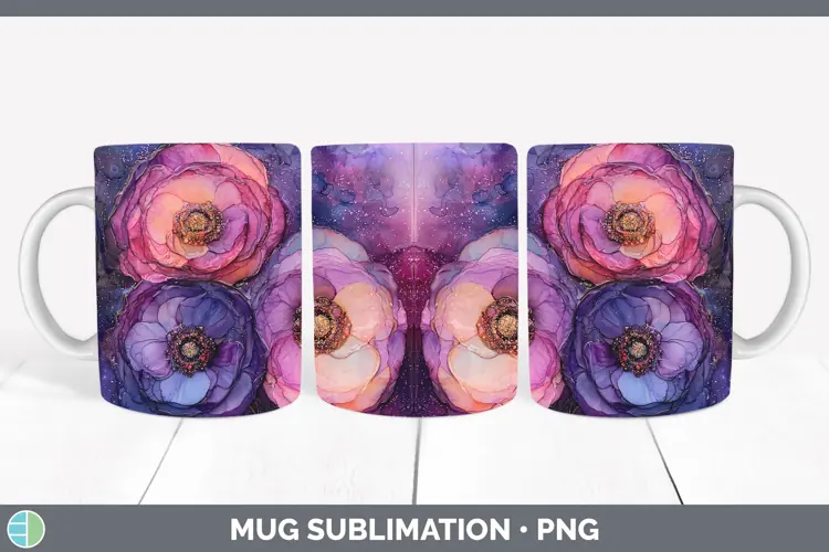 Galaxy Ranunculus Mug Wrap Sublimation Coffee Cup Designs