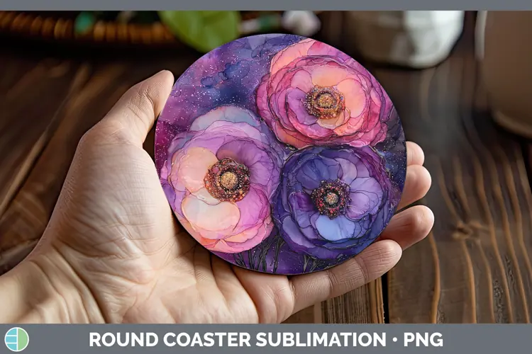 Galaxy Ranunculus Round Coaster Sublimation Coaster Designs