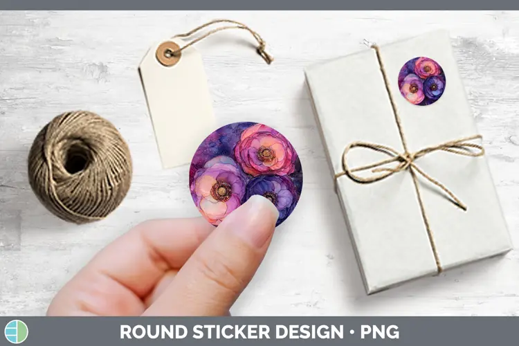 Galaxy Ranunculus Stickers | Round Labels Designs