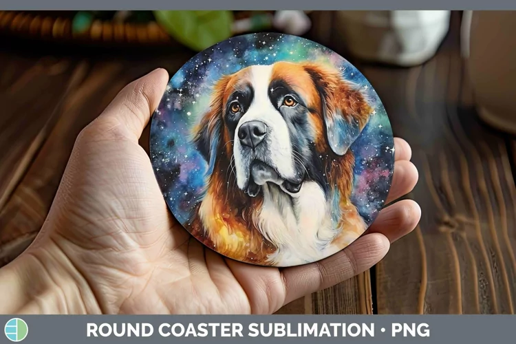 Galaxy Saint Bernard Round Coaster Sublimation Coaster Desig