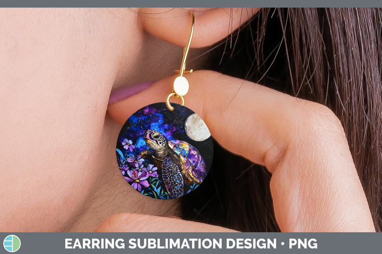 Galaxy Sea Turtle Round Earrings Sublimation Earrings Design