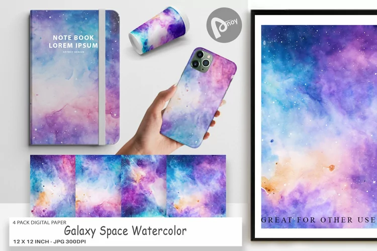Digital Paper Galaxy Space Watercolor