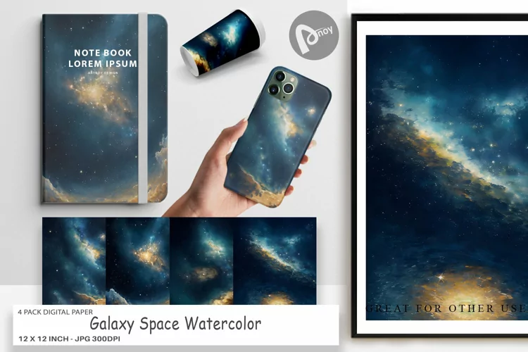 Digital Paper Galaxy Space Watercolor