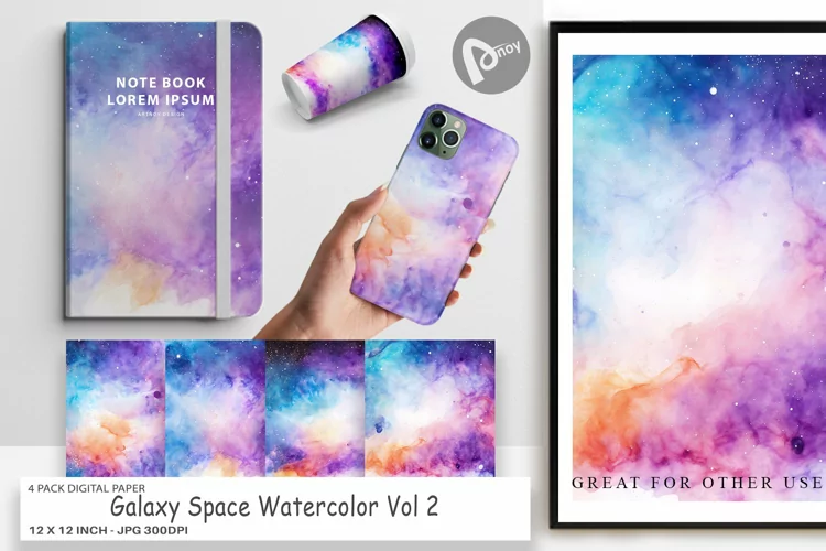 Digital Paper Galaxy Space Watercolor