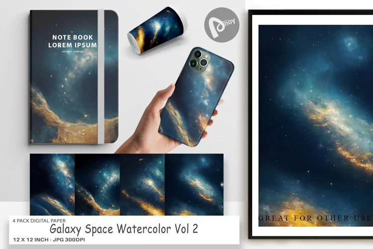 Digital Paper Galaxy Space Watercolor