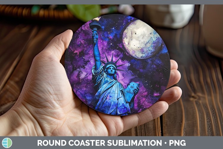 Galaxy Statue of Liberty Round Coaster Sublimation Coaster D