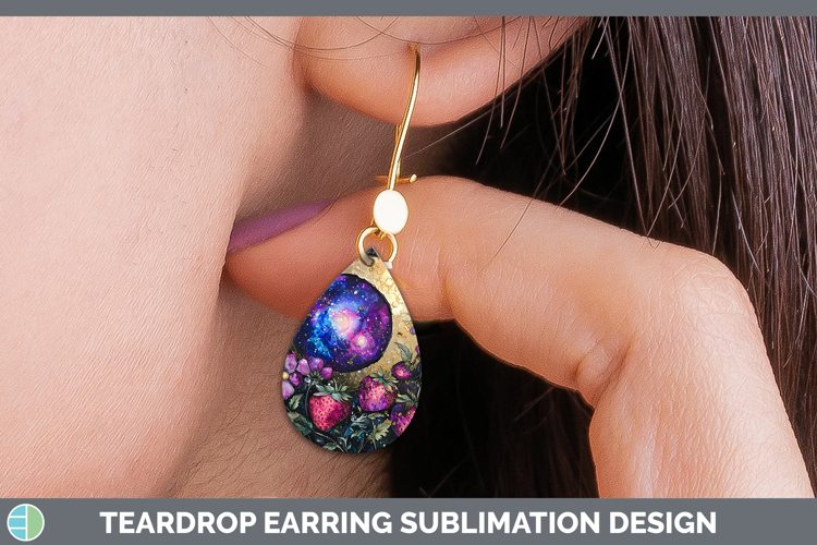 Galaxy Strawberry Teardrop Earrings Sublimation Earrings Des