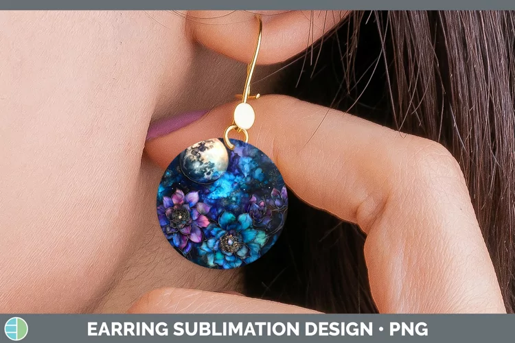 Galaxy Succulents Round Earrings Sublimation Earrings Design