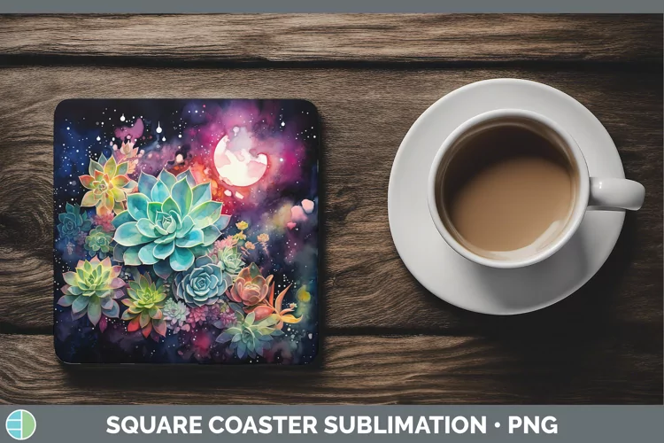 Galaxy Succulents Square Coaster Sublimation Coaster Designs