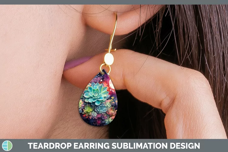 Galaxy Succulents Teardrop Earrings Sublimation Earrings Des