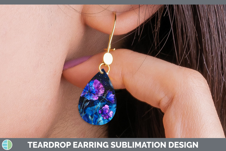 Galaxy Sweet Pea Teardrop Earrings Sublimation Earrings Desi