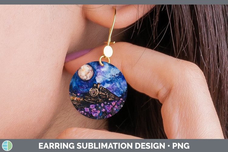Galaxy Train Round Earrings Sublimation Earrings Designs