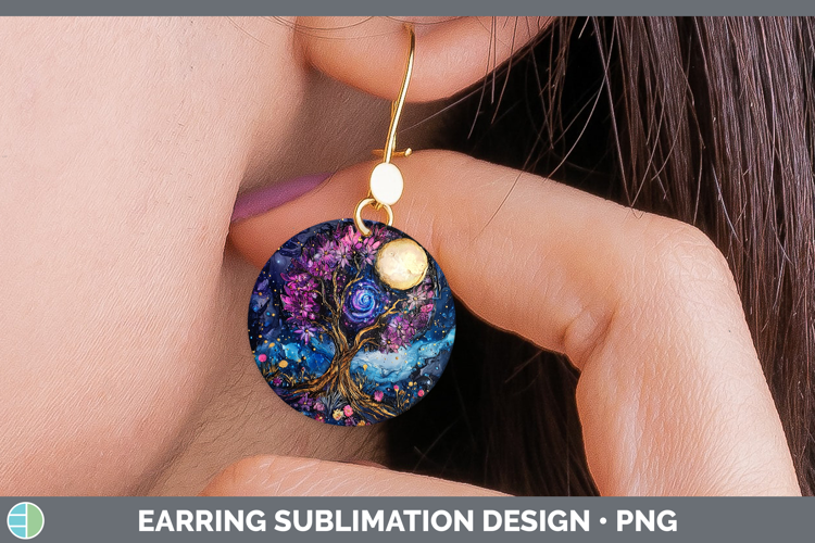 Galaxy Tree of Life Round Earrings Sublimation Earrings Desi
