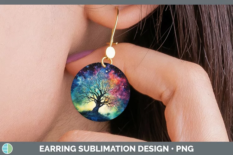 Galaxy Tree of Life Round Earrings Sublimation Earrings Desi