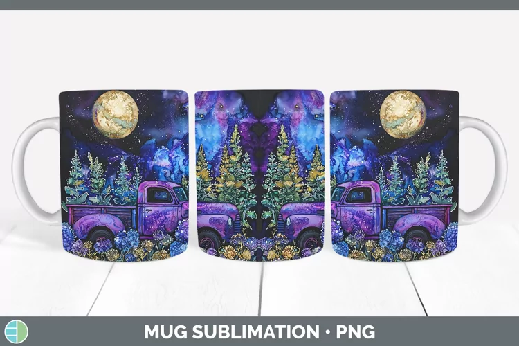 Galaxy Vintage Truck Mug Wrap Sublimation Coffee Cup Designs