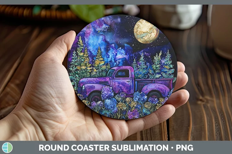 Galaxy Vintage Truck Round Coaster Sublimation Coaster Desig